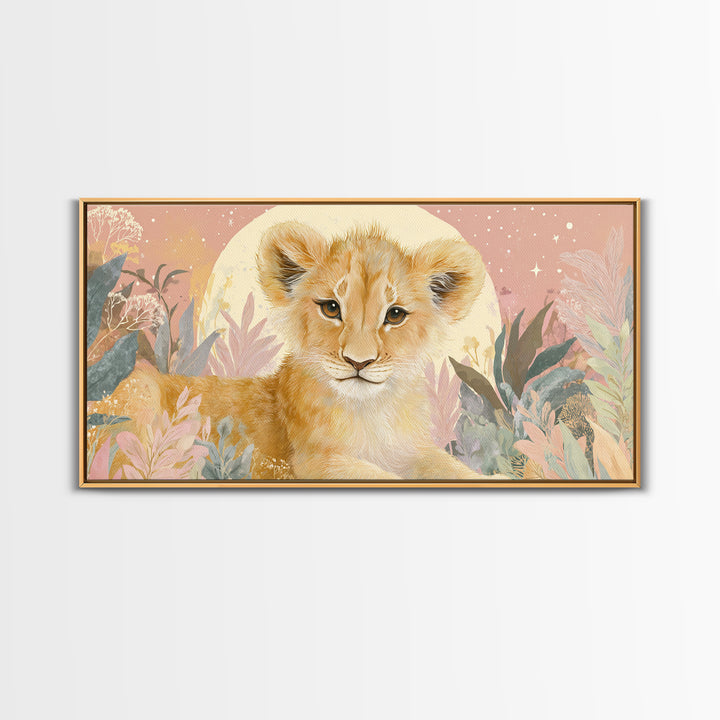 Lion Cub with Soft Golden Mane Canvas Print, Nursery Art, Printable Art, Nursery Decor, Oil Painting, Nursery, Watercolor Print, NUR-2x1-53