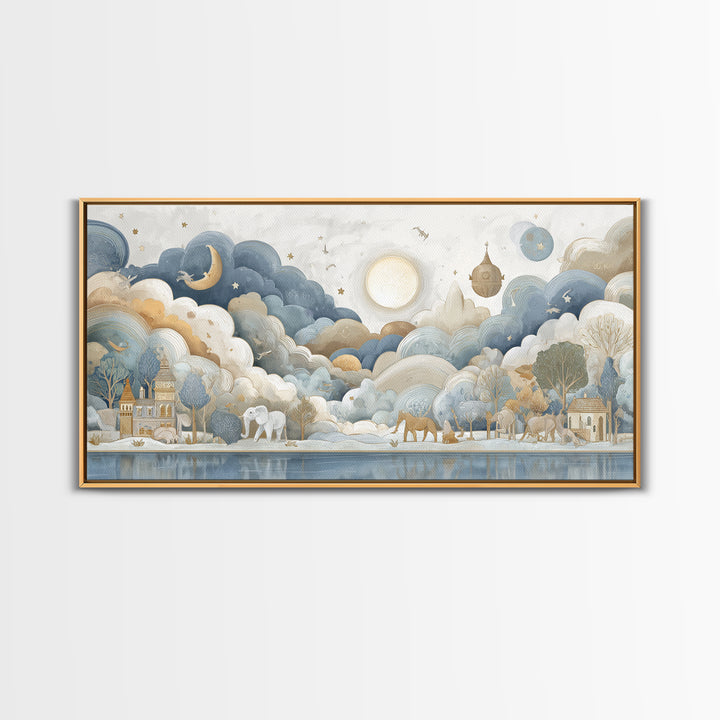 Animal Alphabet Scene Without Readable Letters Framed Canvas Print, Nursery Art, Playroom Decor, Nursery Decor, Nursery, NUR-2x1-55