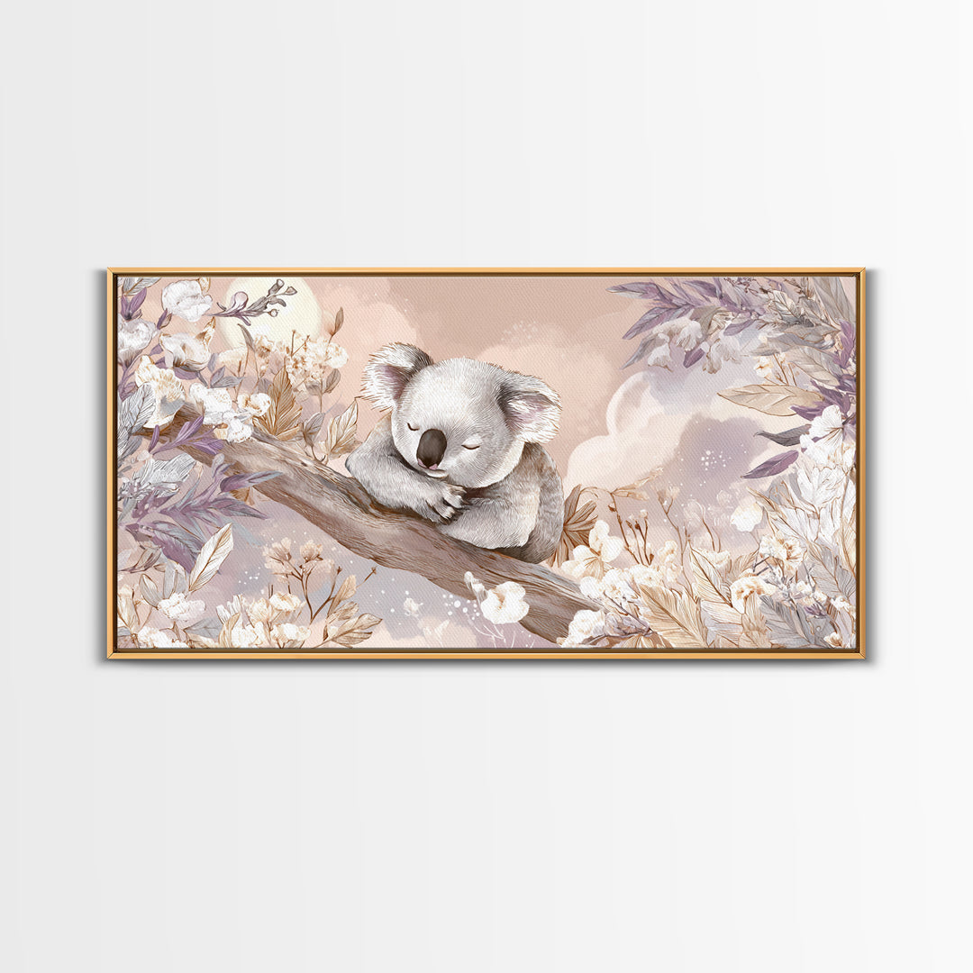 Sleeping Koala on Eucalyptus Branch Canvas Print, Nursery Art, Digital Art, Nursery Decor, Watercolor Art, Nursery, NUR-2x1-57