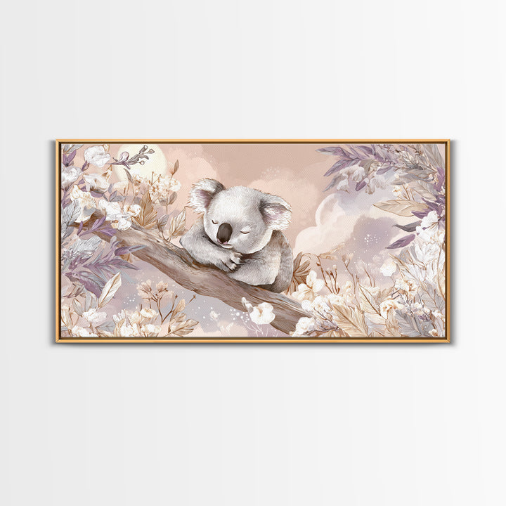 Sleeping Koala on Eucalyptus Branch Canvas Print, Nursery Art, Digital Art, Nursery Decor, Watercolor Art, Nursery, NUR-2x1-57