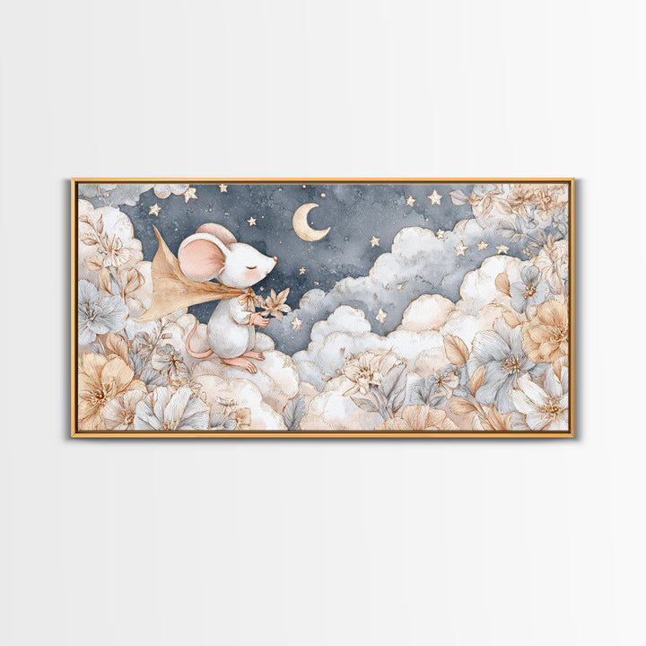 Ballet Mouse in Storybook Style Canvas Print, Nursery Art, Nursery Wall Art, Nursery Decor, Fine Art, Nursery, Woodland Nursery, NUR-2x1-64