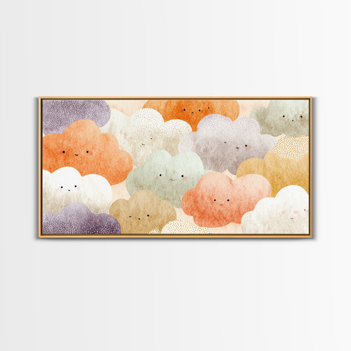 Clouds and Raindrops Canvas Print, Nursery Art, Textured Painting, Nursery Decor, Watercolor Art, Nursery, Wall Art Print, NUR-2x1-66