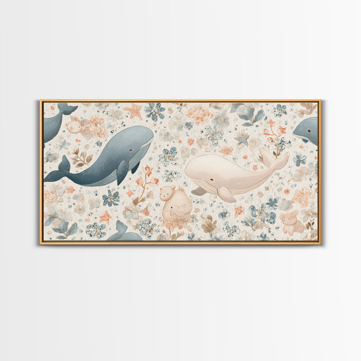 Friendly Ocean Creatures Canvas Print, Nursery Art, Printable Art, Nursery Decor, Fine Art, Nursery, Watercolor Print, NUR-2x1-68