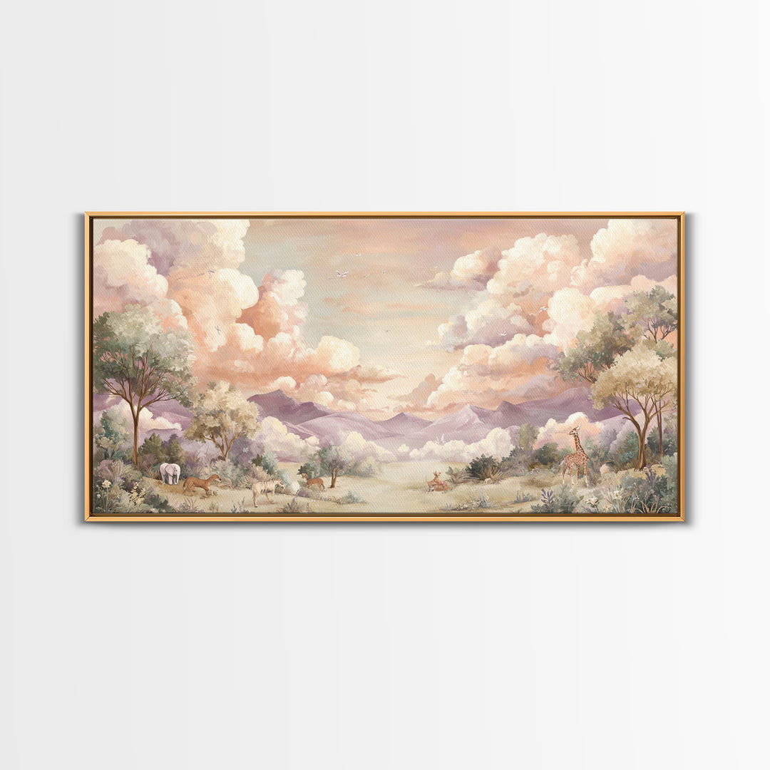 Animal Alphabet Scene Without Readable Letters Framed Canvas Print, Nursery Art, Art Print, Nursery Decor, Fine Art, Nursery, NUR-2x1-7