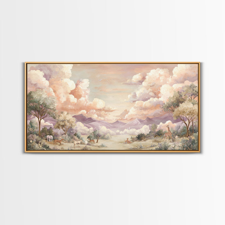 Animal Alphabet Scene Without Readable Letters Framed Canvas Print, Nursery Art, Art Print, Nursery Decor, Fine Art, Nursery, NUR-2x1-7