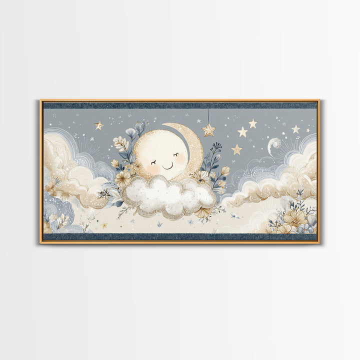 Moon and Stars Canvas Print, Nursery Art, Playroom Wall Art, Nursery Decor, Abstract Art, Nursery, Statement Artwork, NUR-2x1-71