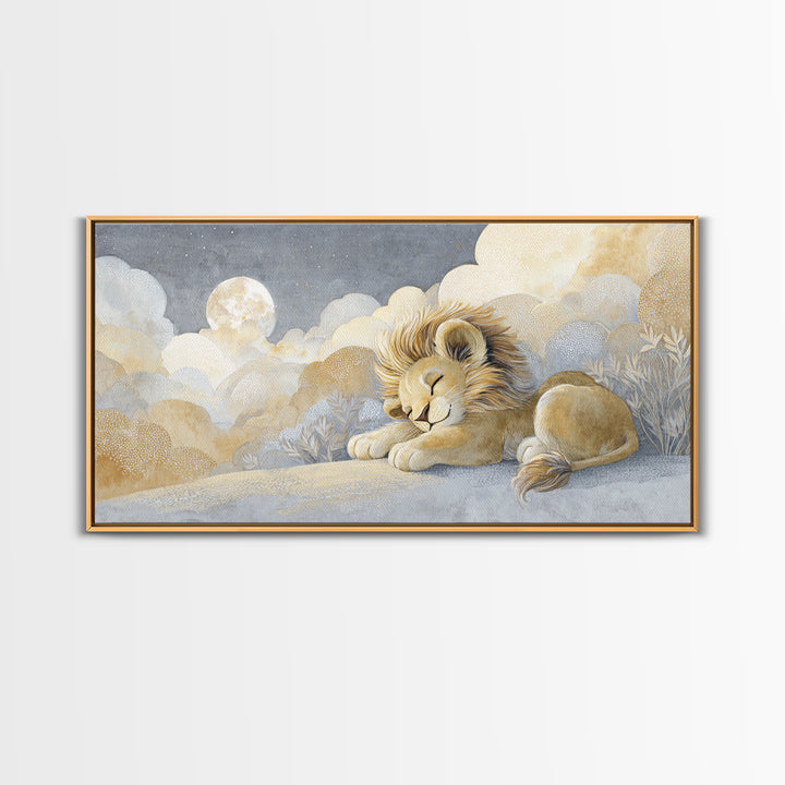 Lion Cub with Soft Golden Mane Canvas Print, Nursery Art, Printable Art, Nursery Decor, Oil Painting, Nursery, Watercolor Print, NUR-2x1-77