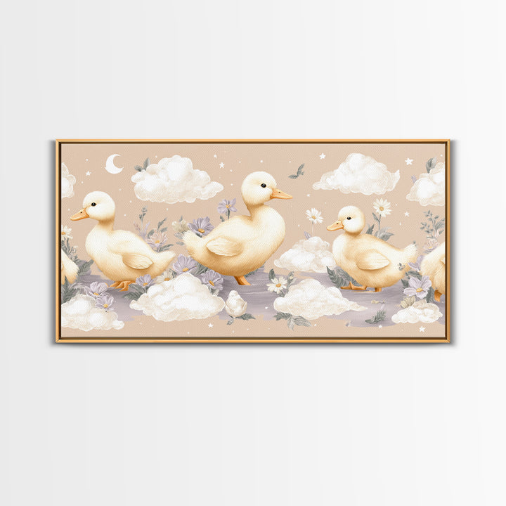 Ducklings Following a Mother Duck Canvas Print, Nursery Art, Wall Art, Nursery Decor, Oil Painting, Nursery, Nursery Prints, NUR-2x1-82