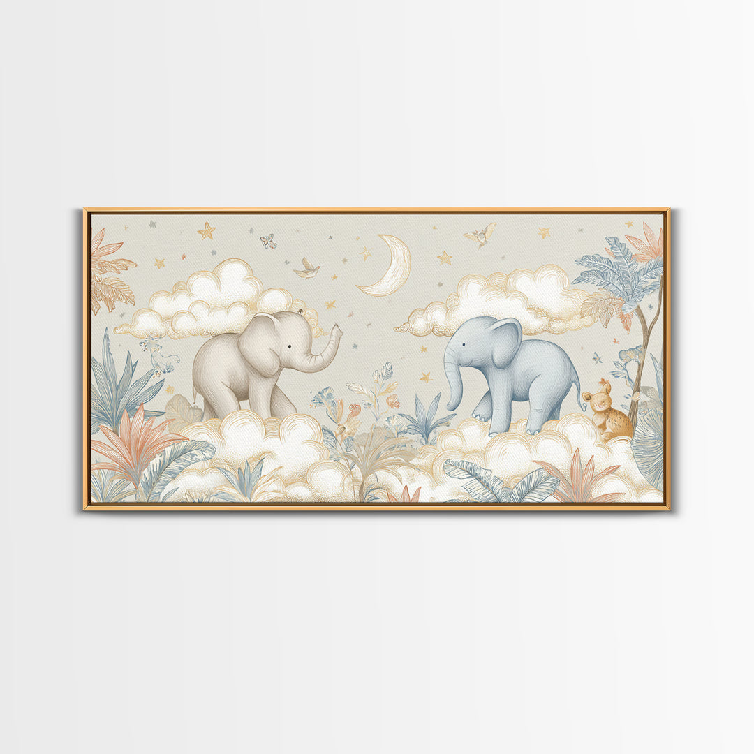 Pastel Jungle Animals Framed Canvas Print, Nursery Art, Wall Decor, Nursery Decor, Fine Art, Nursery, Playroom Decor, NUR-2x1-86