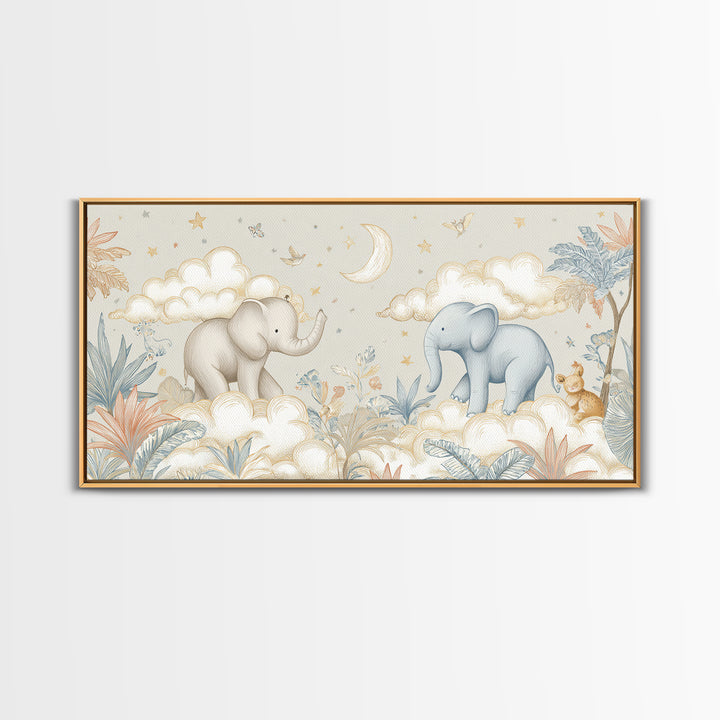Pastel Jungle Animals Framed Canvas Print, Nursery Art, Wall Decor, Nursery Decor, Fine Art, Nursery, Playroom Decor, NUR-2x1-86