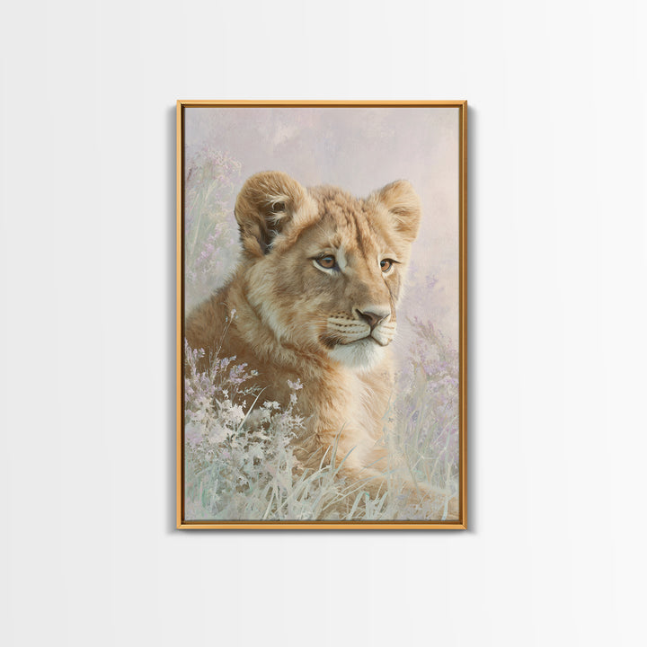 Lion Cub with Soft Golden Mane Framed Canvas Print, Nursery Art, Printable Wall Art, Nursery Decor, Abstract Art, Nursery, NUR-2x3-17