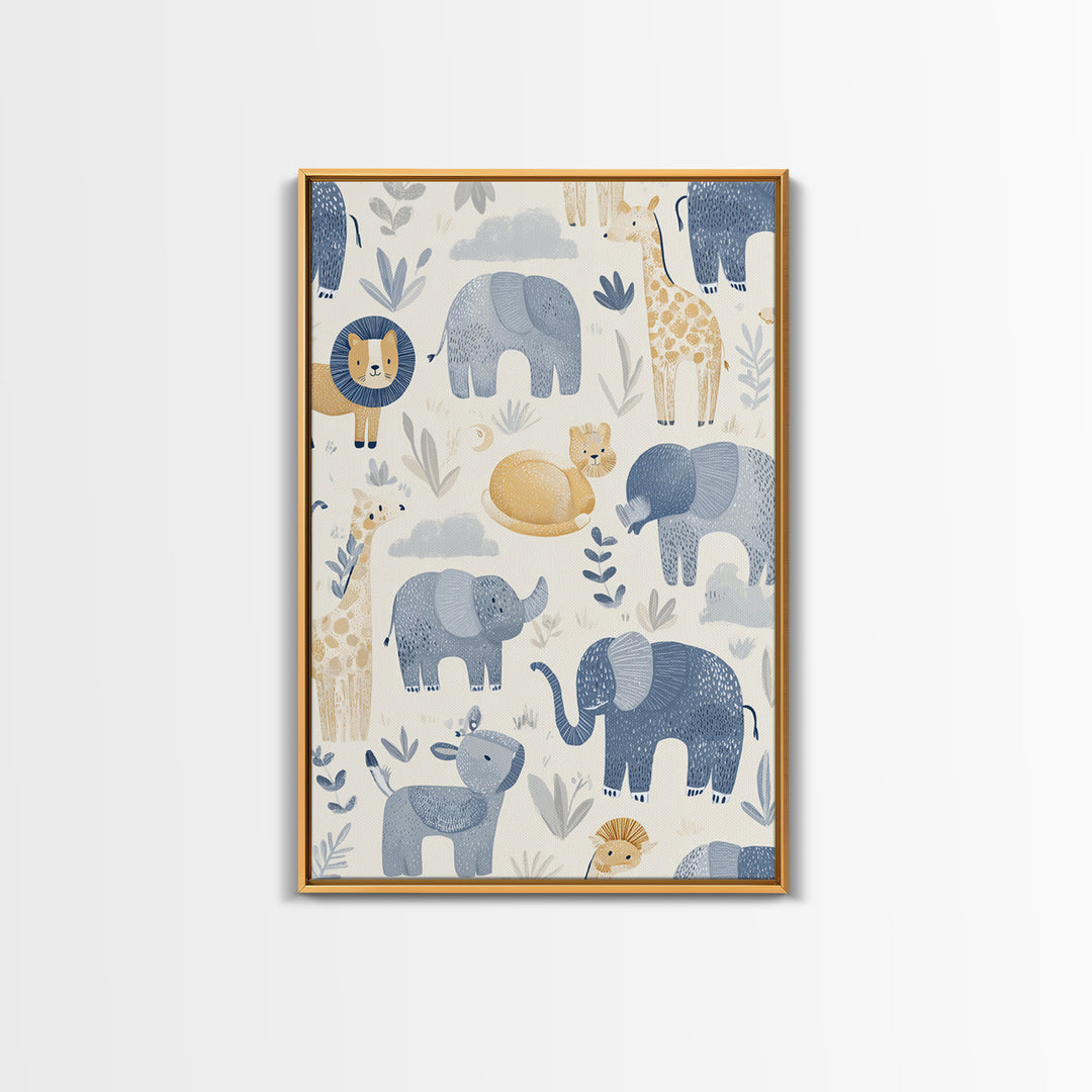 Pastel Jungle Animals Framed Canvas Print, Nursery Art, Statement Artwork, Nursery Decor, Abstract Art, Nursery, NUR-2x3-2