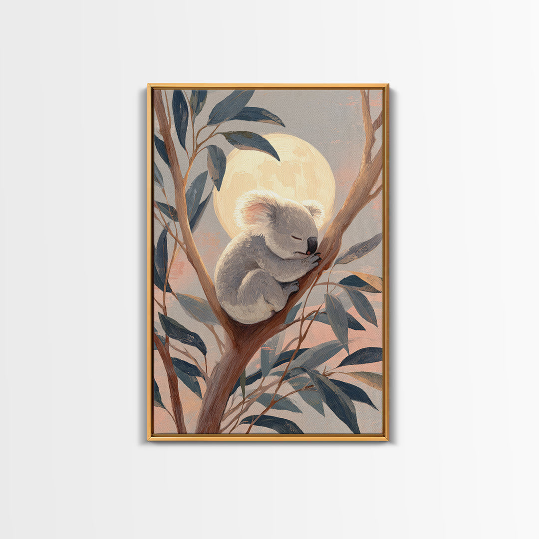 Sleeping Koala on Eucalyptus Branch Framed Canvas Print, Nursery Art, Contemporary Art, Nursery Decor, Fine Art, Nursery, NUR-2x3-21