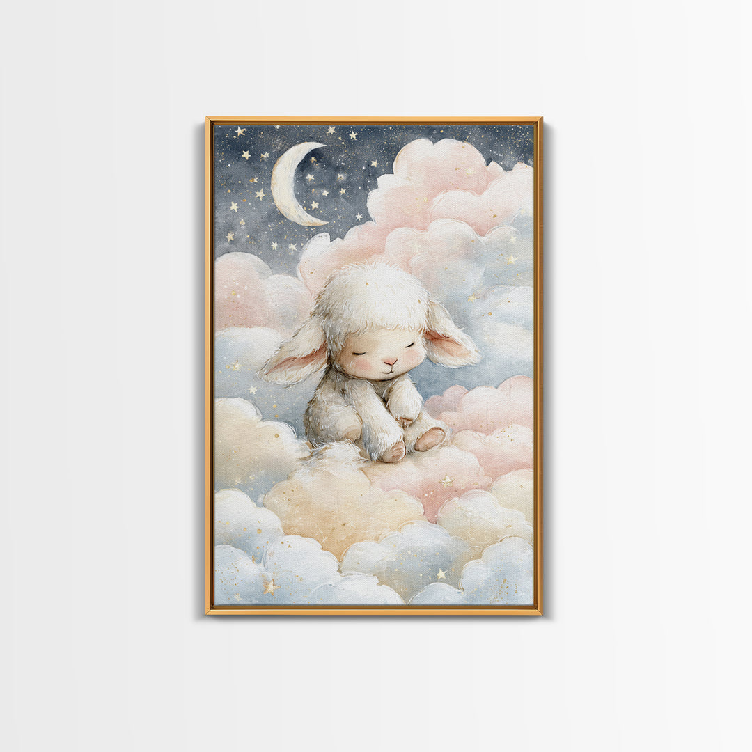 Little Lamb under a Starry Sky Framed Canvas Print, Nursery Art, Kids Room Art, Nursery Decor, Fine Art, Nursery, NUR-2x3-3