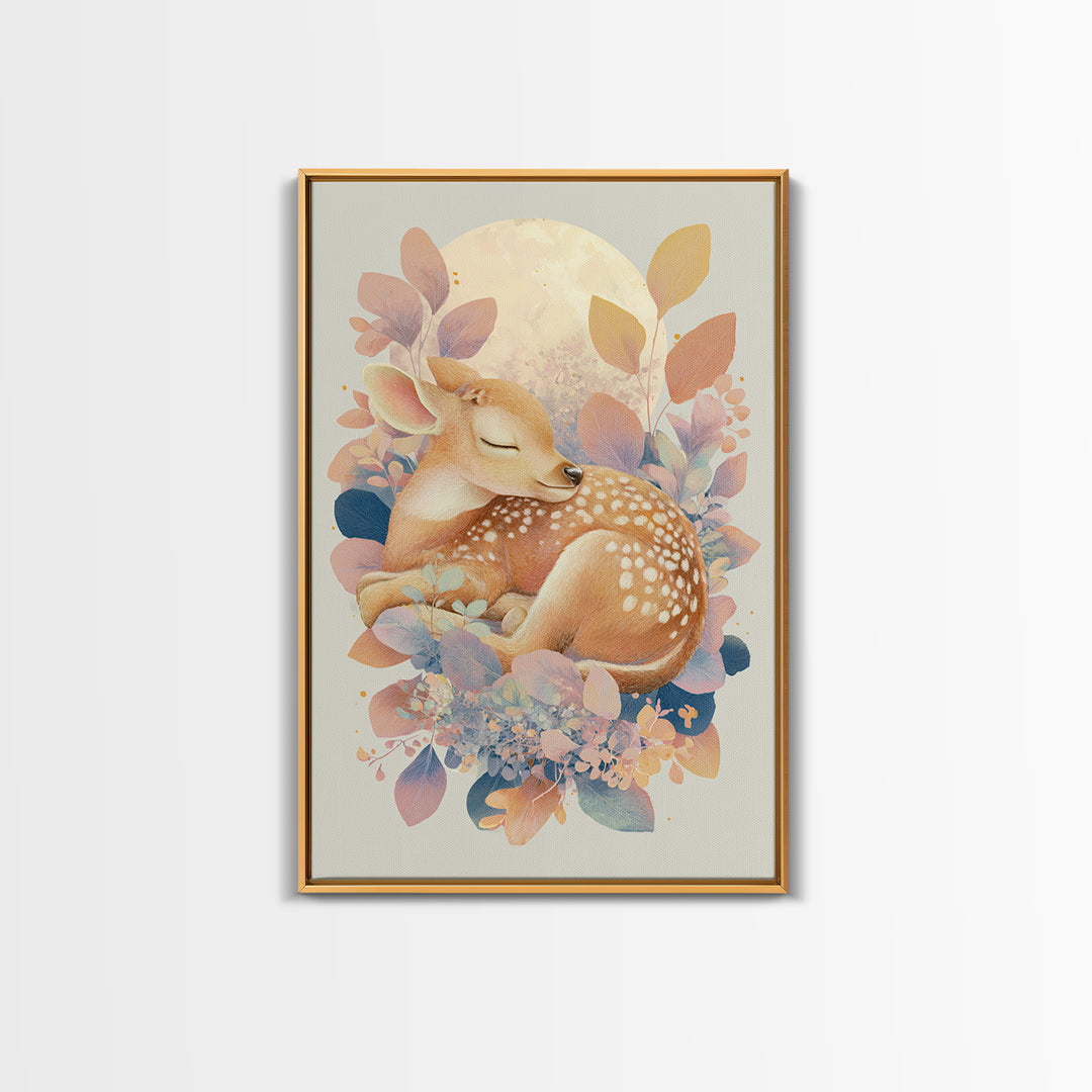 Deer Fawn Sleeping Canvas Print, Nursery Art, Fine Art Print, Nursery Decor, Fine Art, Nursery, Digital Art, Printable Wall Art, NUR-2x3-31