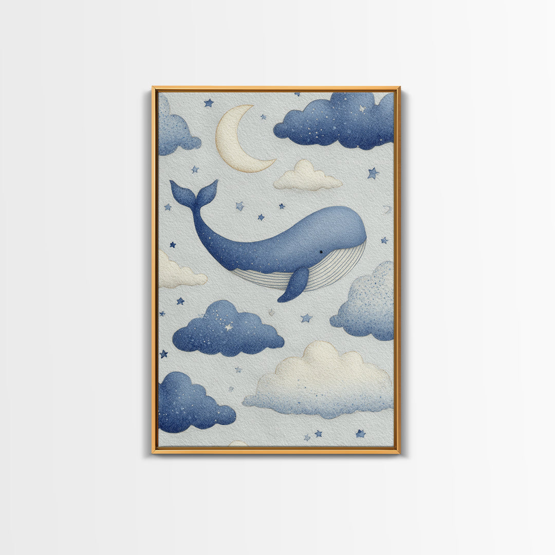 Whale and Tiny Stars Canvas Print, Nursery Art, Modern Decor, Nursery Decor, Fine Art, Nursery, Art Print, Digital Art, NUR-2x3-40
