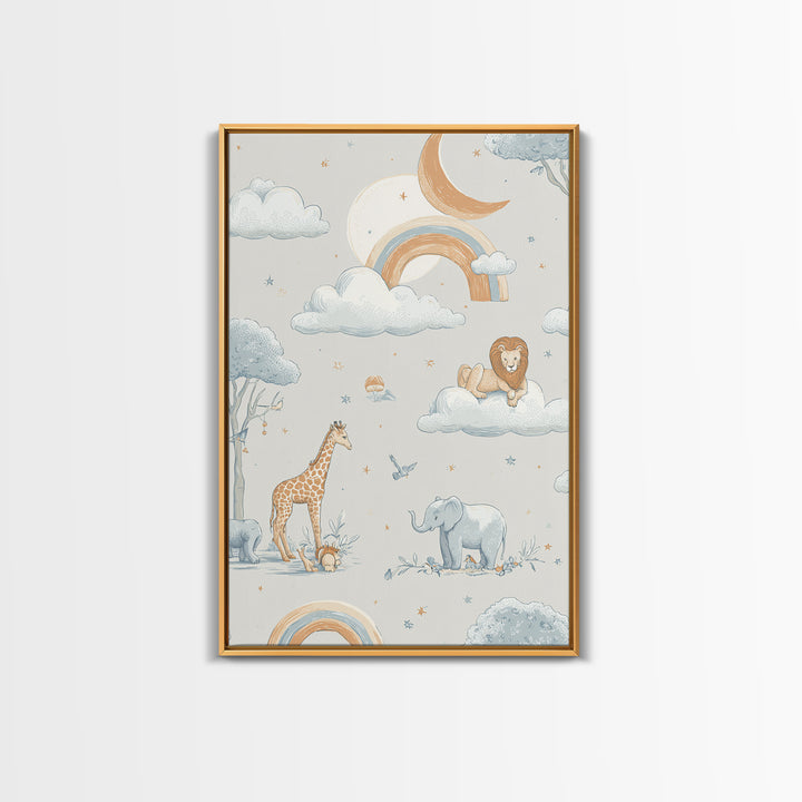 Animal Alphabet Scene Without Readable Letters Framed Canvas Print, Nursery Art, Contemporary Art, Nursery Decor, Nursery, NUR-2x3-43
