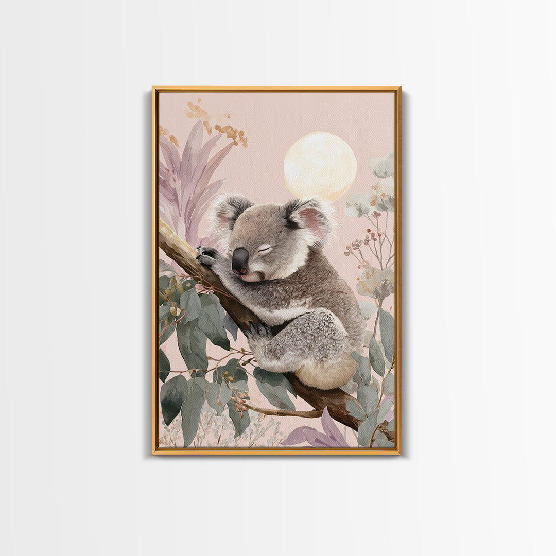 Sleeping Koala on Eucalyptus Branch Canvas Print, Nursery Art, Wall Hangings, Nursery Decor, Oil Painting, Nursery, NUR-2x3-45