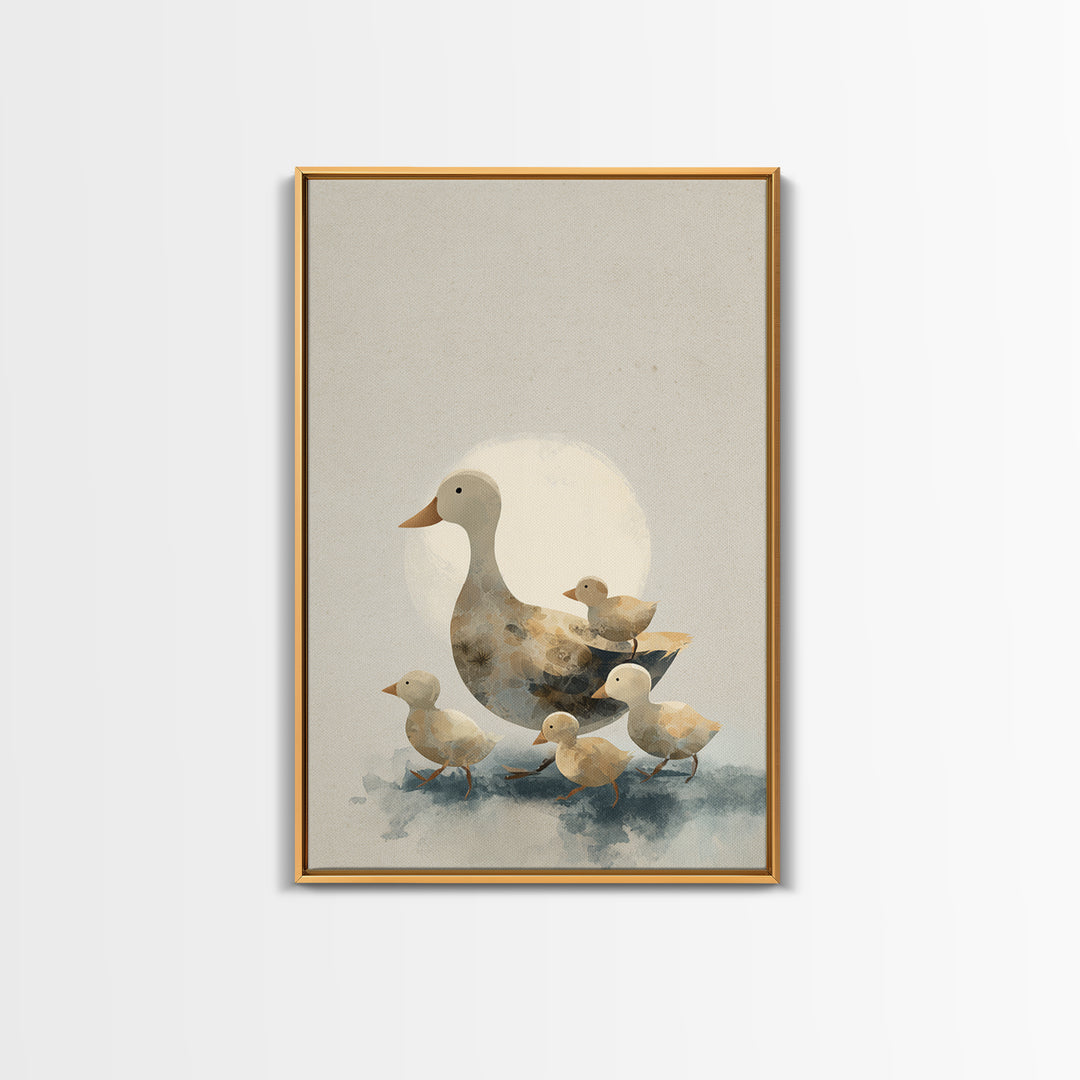 Ducklings Following a Mother Duck Framed Canvas Print, Nursery Art, Textured Painting, Nursery Decor, Fine Art, Nursery, NUR-2x3-46