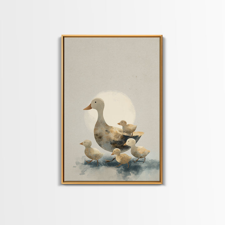 Ducklings Following a Mother Duck Framed Canvas Print, Nursery Art, Textured Painting, Nursery Decor, Fine Art, Nursery, NUR-2x3-46