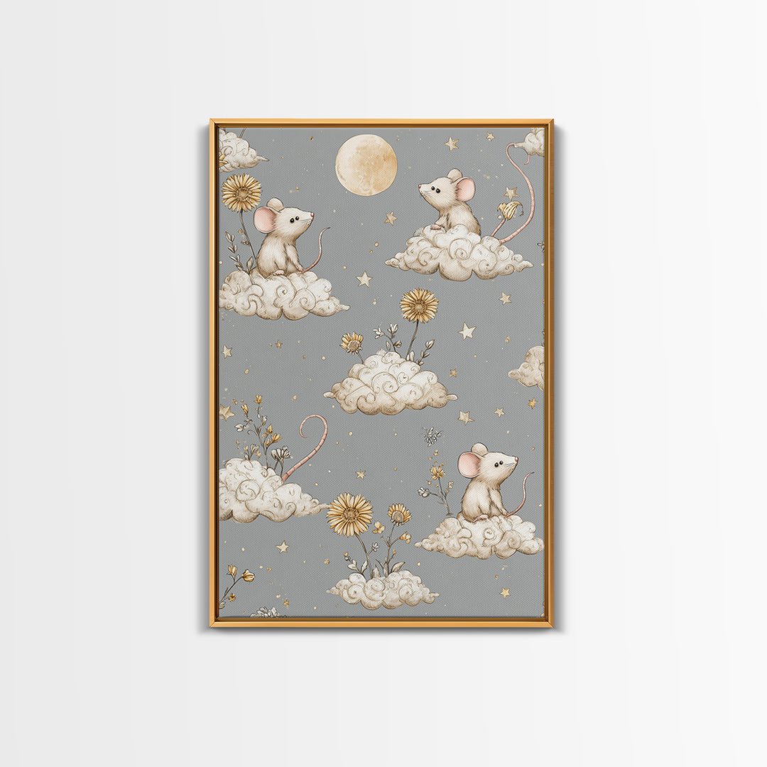Ballet Mouse in Storybook Style Framed Canvas Print, Nursery Art, Boho Decor, Nursery Decor, Fine Art, Nursery, Wall Hangings, NUR-2x3-52