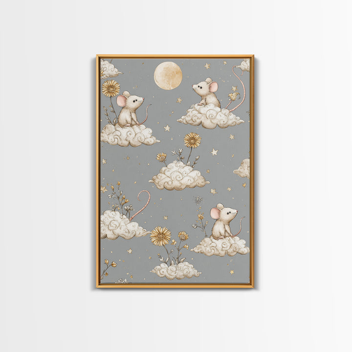 Ballet Mouse in Storybook Style Framed Canvas Print, Nursery Art, Boho Decor, Nursery Decor, Fine Art, Nursery, Wall Hangings, NUR-2x3-52