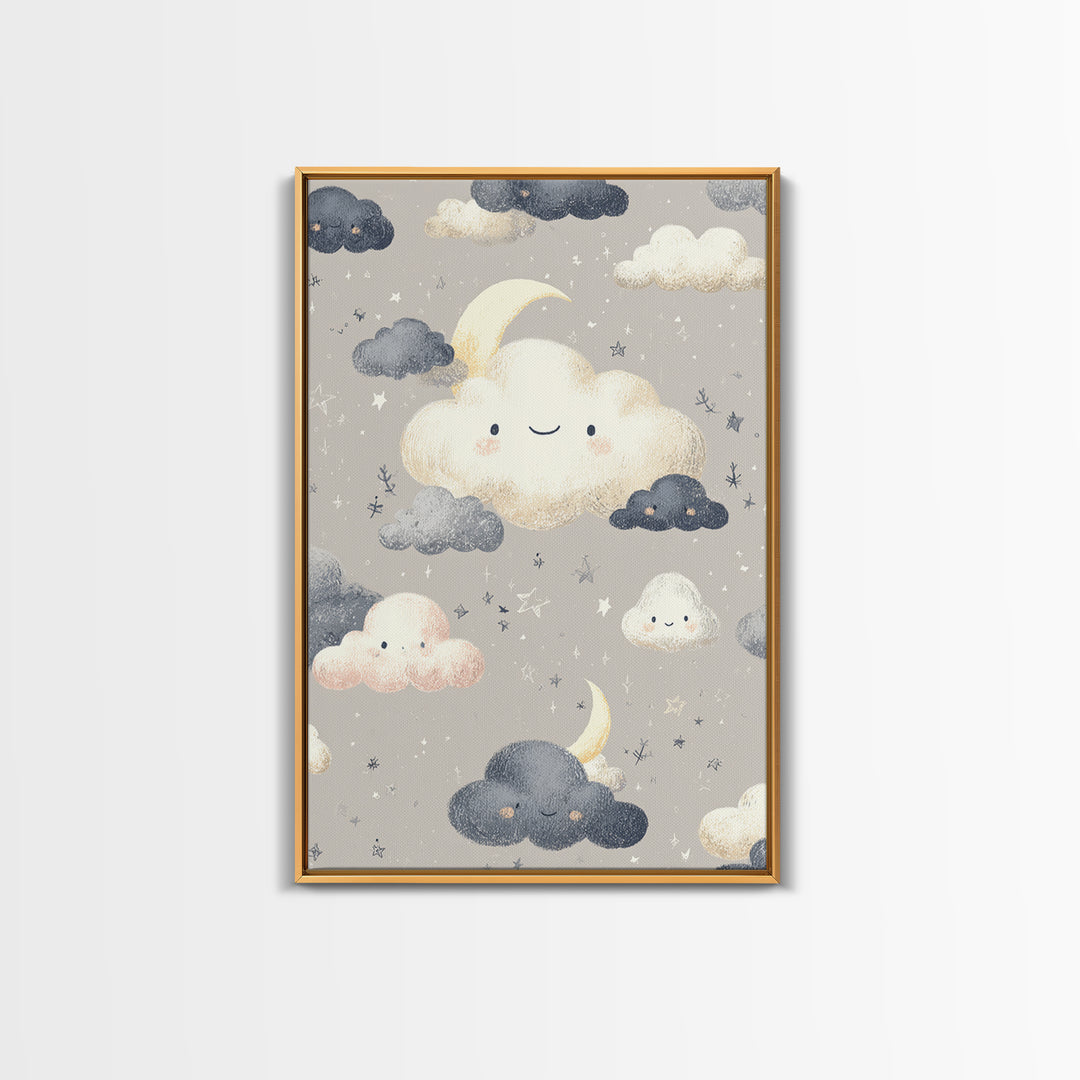 Moon and Stars Framed Canvas Print, Nursery Art, Digital Art, Nursery Decor, Oil Painting, Nursery, Girl Nursery Decor, NUR-2x3-59