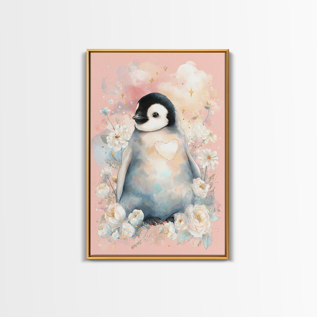 Penguin Holding a Little Heart Shape Canvas Print, Nursery Art, Wall Decor, Nursery Decor, Fine Art, Nursery, Playroom Decor, NUR-2x3-66