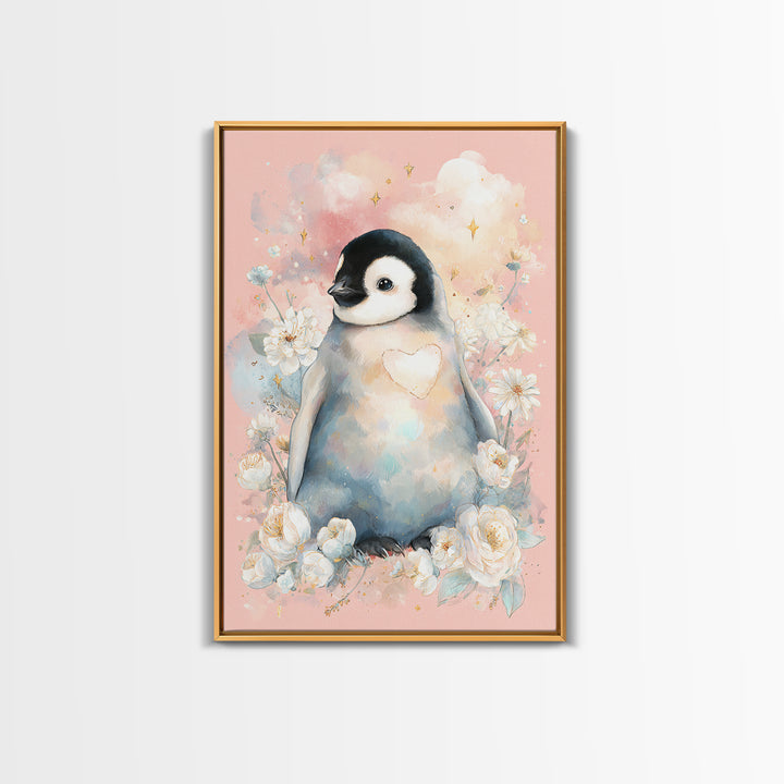 Penguin Holding a Little Heart Shape Canvas Print, Nursery Art, Wall Decor, Nursery Decor, Fine Art, Nursery, Playroom Decor, NUR-2x3-66