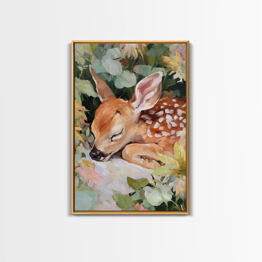 Deer Fawn Sleeping Canvas Print, Nursery Art, Playroom Wall Art, Nursery Decor, Fine Art, Nursery, Statement Artwork, NUR-2x3-7