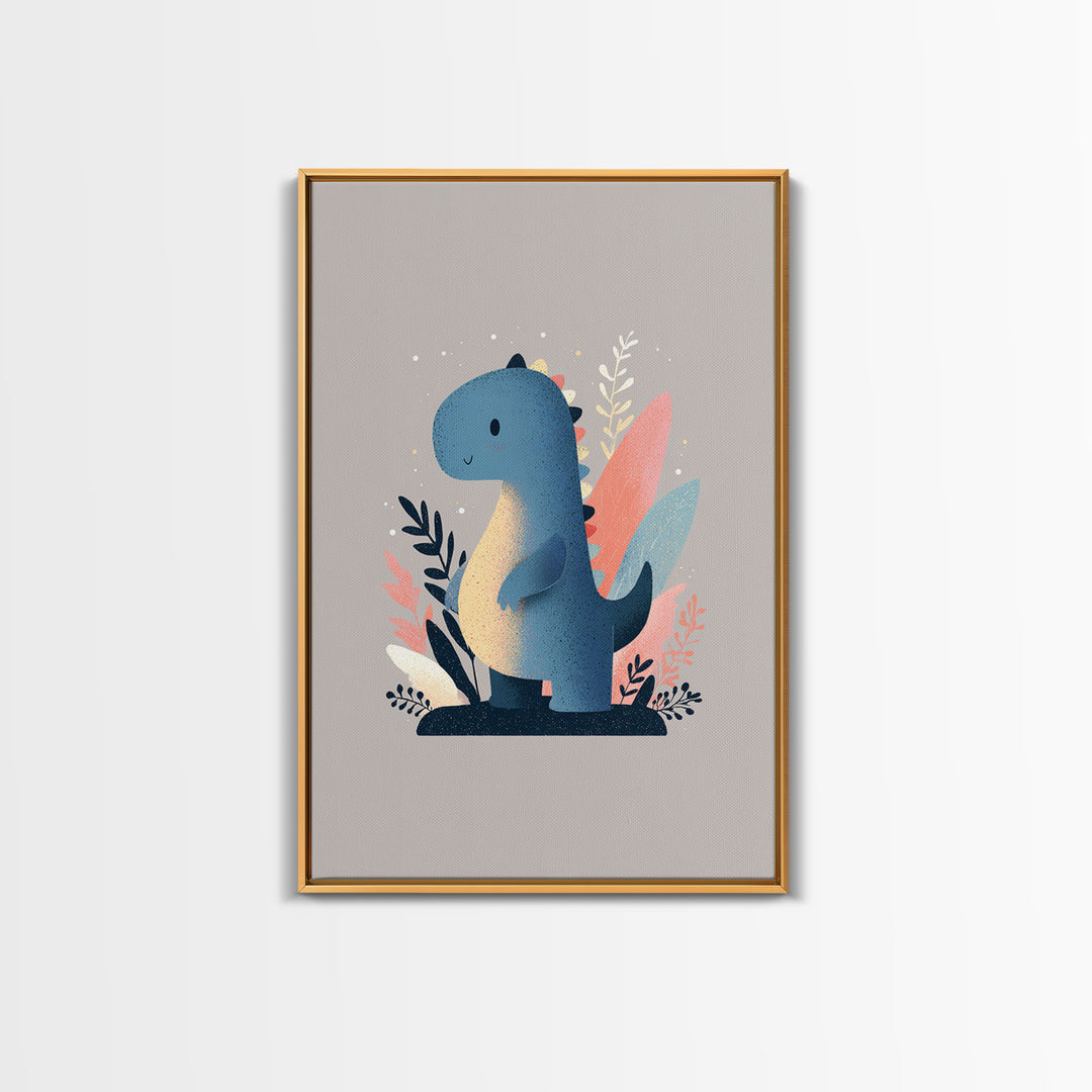 Tiny Dinosaur with Friendly Expression Canvas Print, Nursery Art, Nursery Decor, Nursery, Kids Wall Art, Woodland Nursery, NUR-2x3-71