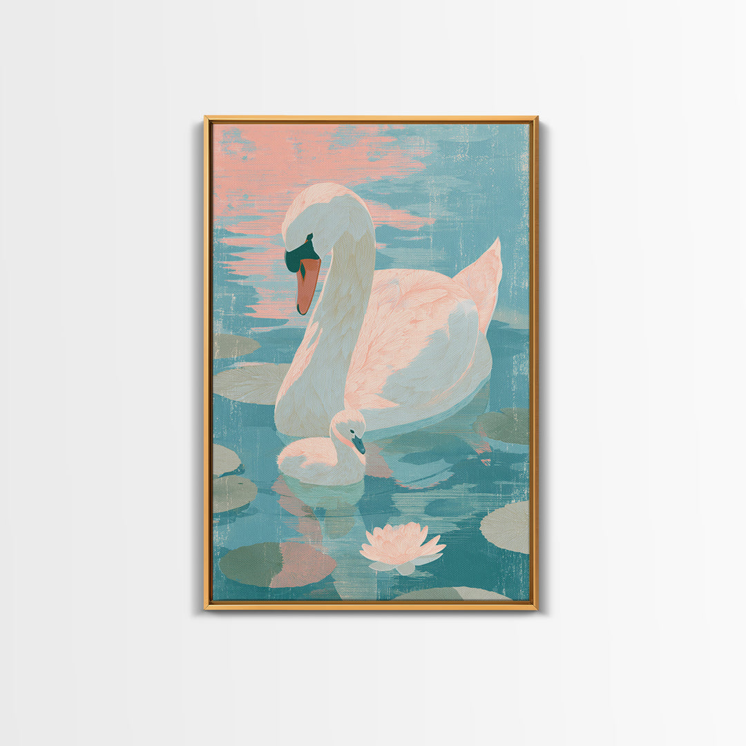 Swan and Cygnet Canvas Print, Nursery Art, Nursery Decor, Oil Painting, Nursery, Wall Art Print, Nursery Wall Decor, NUR-2x3-72
