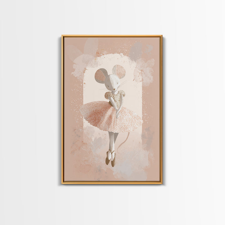 Ballet Mouse in Storybook Style Framed Canvas Print, Nursery Art, Girl Nursery Decor, Nursery Decor, Fine Art, Nursery, NUR-2x3-76