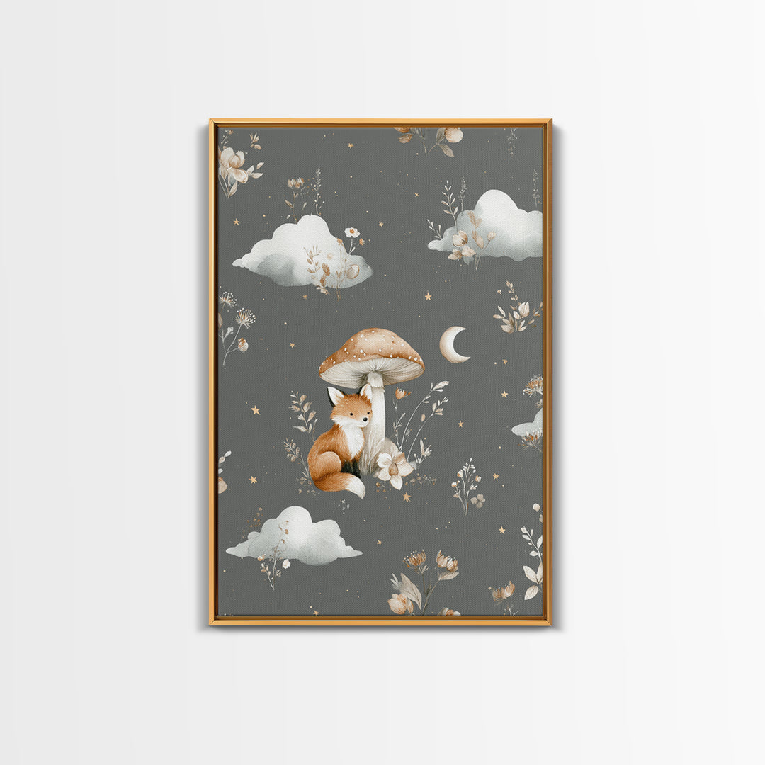 Woodland Fox Tucked Framed Canvas Print, Nursery Art, Playroom Wall Art, Nursery Decor, Fine Art, Nursery, Statement Artwork, NUR-2x3-84