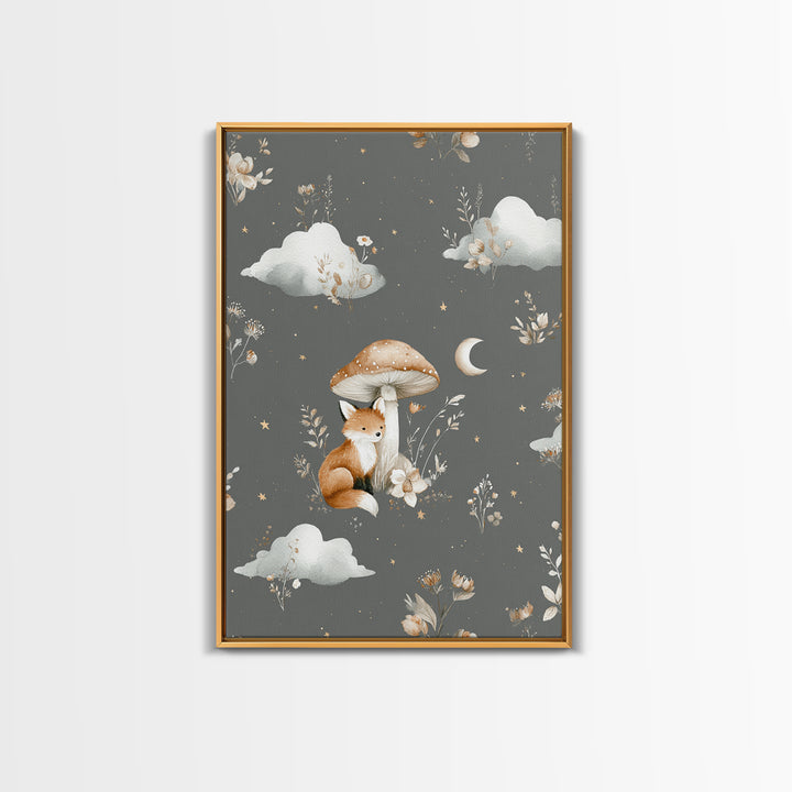 Woodland Fox Tucked Framed Canvas Print, Nursery Art, Playroom Wall Art, Nursery Decor, Fine Art, Nursery, Statement Artwork, NUR-2x3-84
