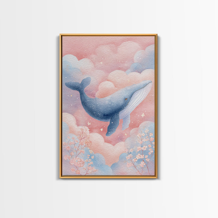 Whale and Tiny Stars Framed Canvas Print, Nursery Art, Nursery Wall Art, Nursery Decor, Fine Art, Nursery, Woodland Nursery, NUR-2x3-88