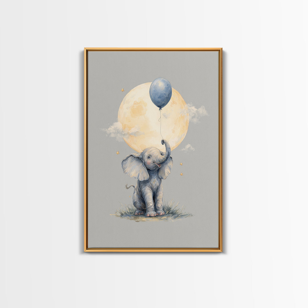 Sleepy Baby Elephant Holding a Tiny Balloon Canvas Print, Nursery Art, Art Print, Nursery Decor, Nursery 409, Wall Art Set of, NUR-2x3-9