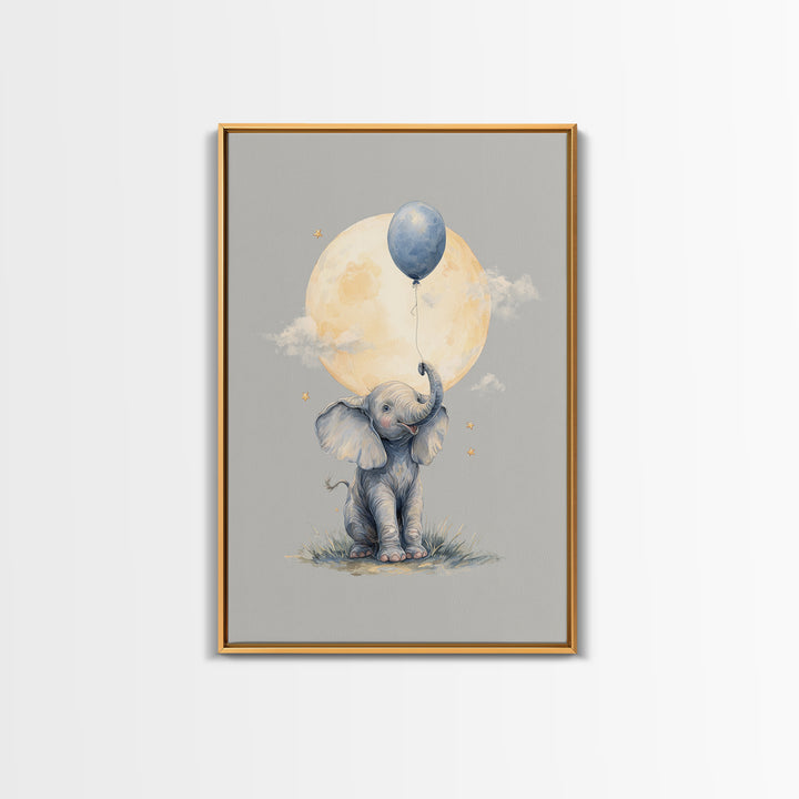 Sleepy Baby Elephant Holding a Tiny Balloon Canvas Print, Nursery Art, Art Print, Nursery Decor, Nursery 409, Wall Art Set of, NUR-2x3-9