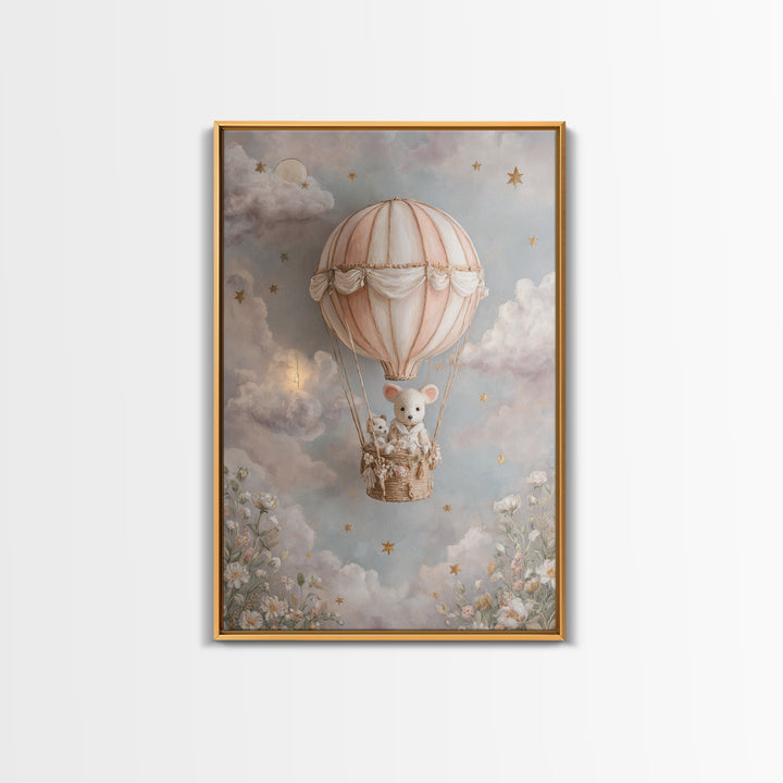 Floating Hot Air Balloon Framed Canvas Print, Nursery Art, Home Decor, Nursery Decor, Abstract Art, Nursery, Contemporary Art, NUR-2x3-92
