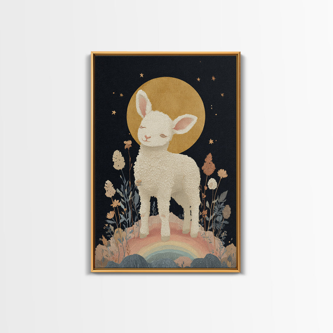 Little Lamb under a Starry Sky Canvas Print, Nursery Art, Nursery Prints, Nursery Decor, Fine Art, Nursery, Kids Wall Decor, NUR-2x3-99