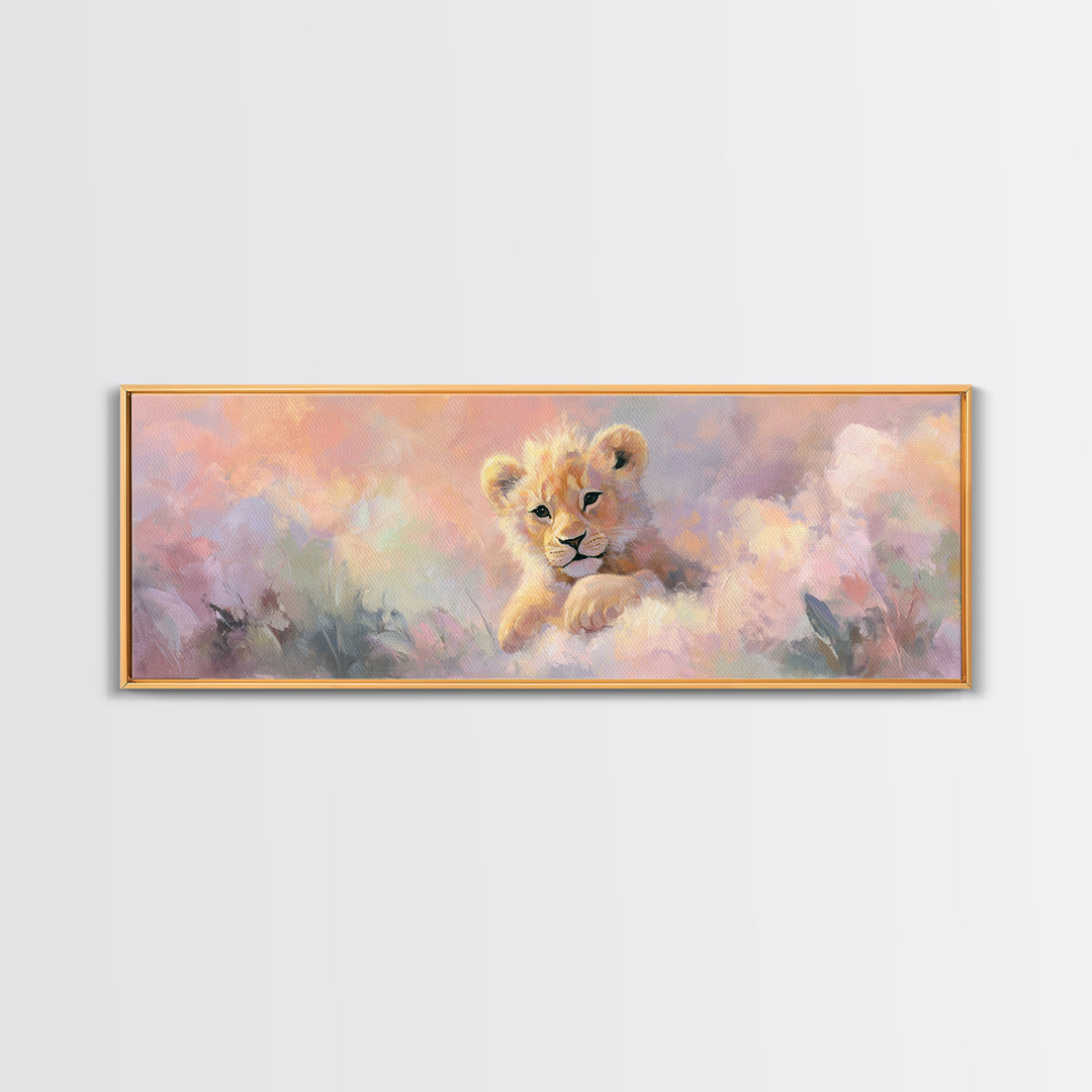 Lion Cub with Soft Golden Mane Framed Canvas Print, Nursery Art, Playroom Decor, Nursery Decor, Nursery, Kids Room Wall Art, NUR-3x1-1