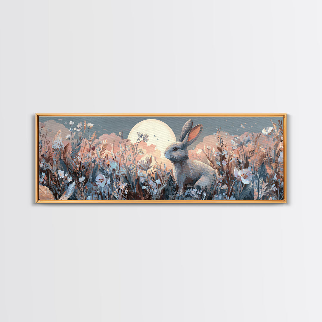 Soft Bunny in a Wildflower Meadow Canvas Print, Nursery Art, Kids Wall Art, Nursery Decor, Fine Art, Nursery, Home Decor, NUR-3x1-21