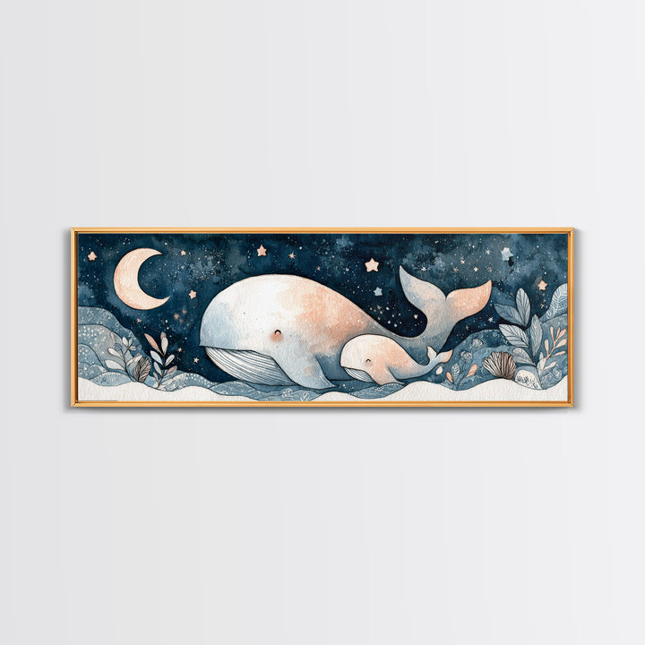 Whale and Tiny Stars Canvas Print, Nursery Art, Dinosaur Wall Art, Nursery Decor, Fine Art, Nursery, Room Decor, NUR-3x1-24