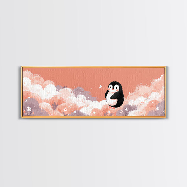 Penguin Holding a Little Heart Shape Canvas Print, Nursery Art, Nursery Wall Decor, Nursery Decor, Abstract Art, Nursery, NUR-3x1-26