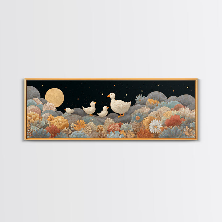 Ducklings Following a Mother Duck Canvas Print, Nursery Art, Wall Art, Nursery Decor, Oil Painting, Nursery, Nursery Prints, NUR-3x1-30