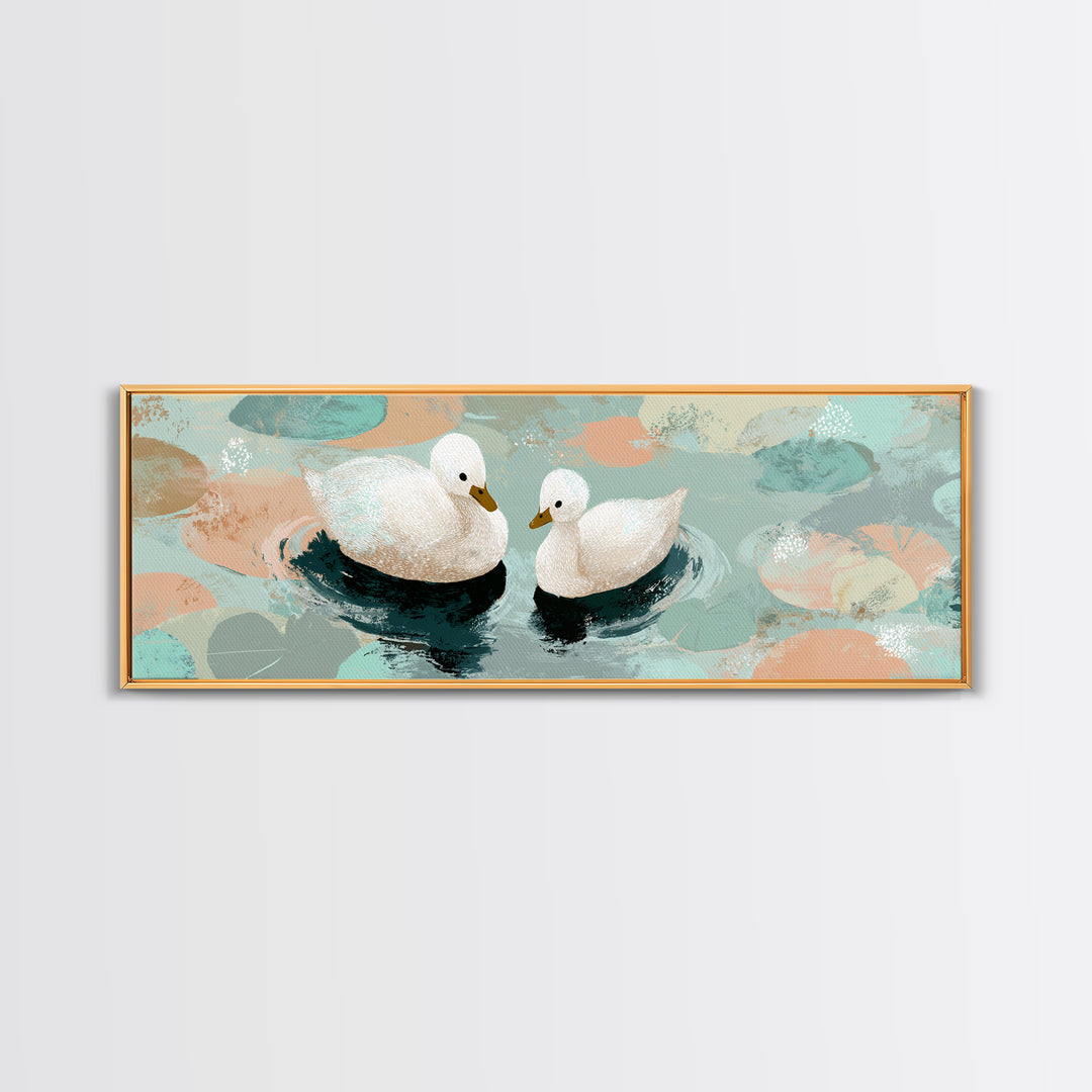 Swan and Cygnet Framed Canvas Print, Nursery Art, Woodland Nursery Art, Nursery Decor, Watercolor Art, Nursery, NUR-3x1-32