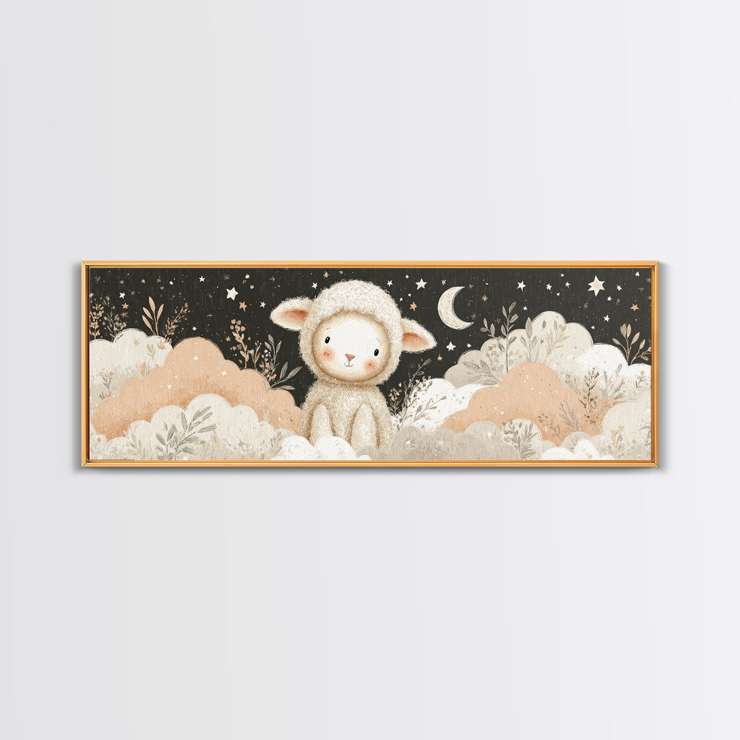 Little Lamb under a Starry Sky Canvas Print, Nursery Art, Luxury Decor, Nursery Decor, Fine Art, Nursery, Nursery Wall Art, NUR-3x1-35