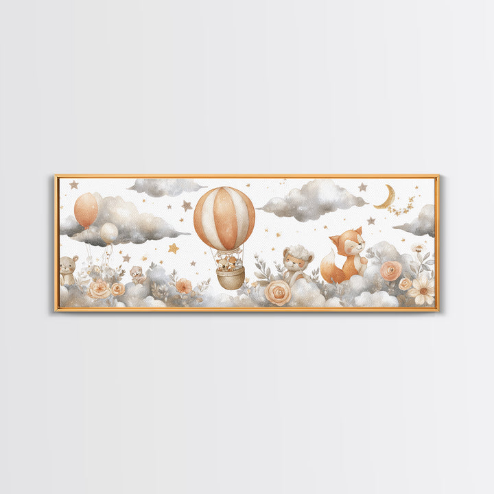 Floating Hot Air Balloon Canvas Print, Nursery Art, Baby Girl Nursery, Nursery Decor, Watercolor Art, Nursery, Fine Art Print, NUR-3x1-4