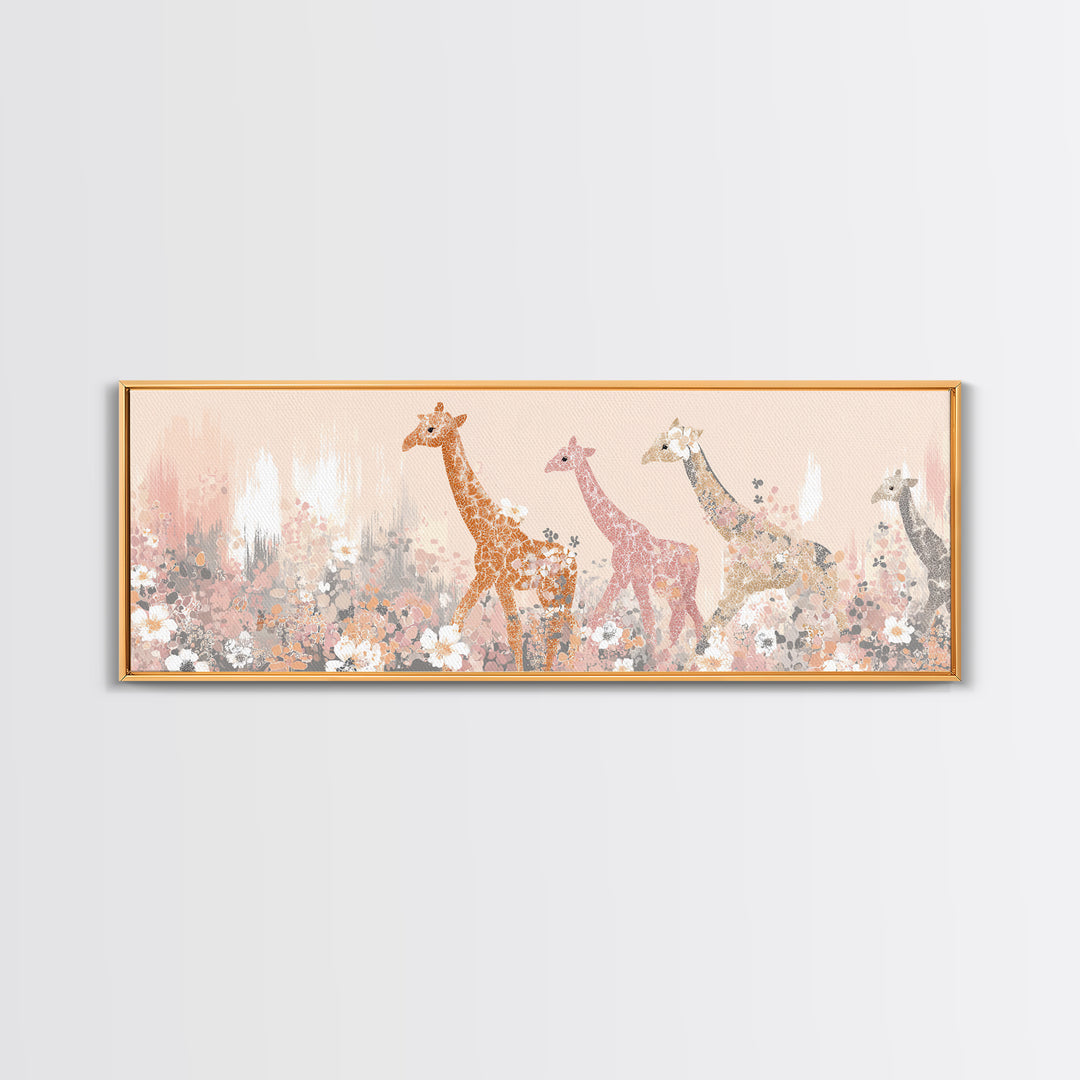 Gentle Giraffe with Pastel Flowers Canvas Print, Nursery Art, Wall Art Set of 3, Nursery Decor, Watercolor Art, Nursery, NUR-3x1-42
