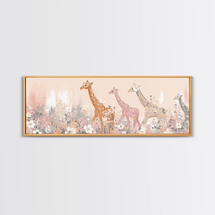 Gentle Giraffe with Pastel Flowers Canvas Print, Nursery Art, Wall Art Set of 3, Nursery Decor, Watercolor Art, Nursery, NUR-3x1-42